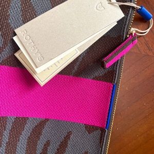 Rothy’s Vanity Bag Clutch Large Zebra Pink Stripe NWT! Washable!